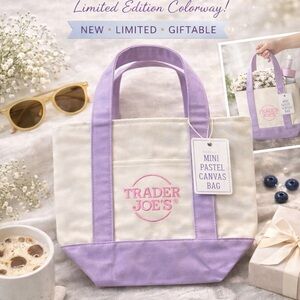 Trader Joe’s Mini Pastel Purple Lavender Canvas Tote – Limited Edition (NWT)
